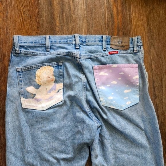 Wrangler Denim - Custom Hand Painted One Of A Kind Jeans 36x32 Cherub Vaporwave Y2k Style